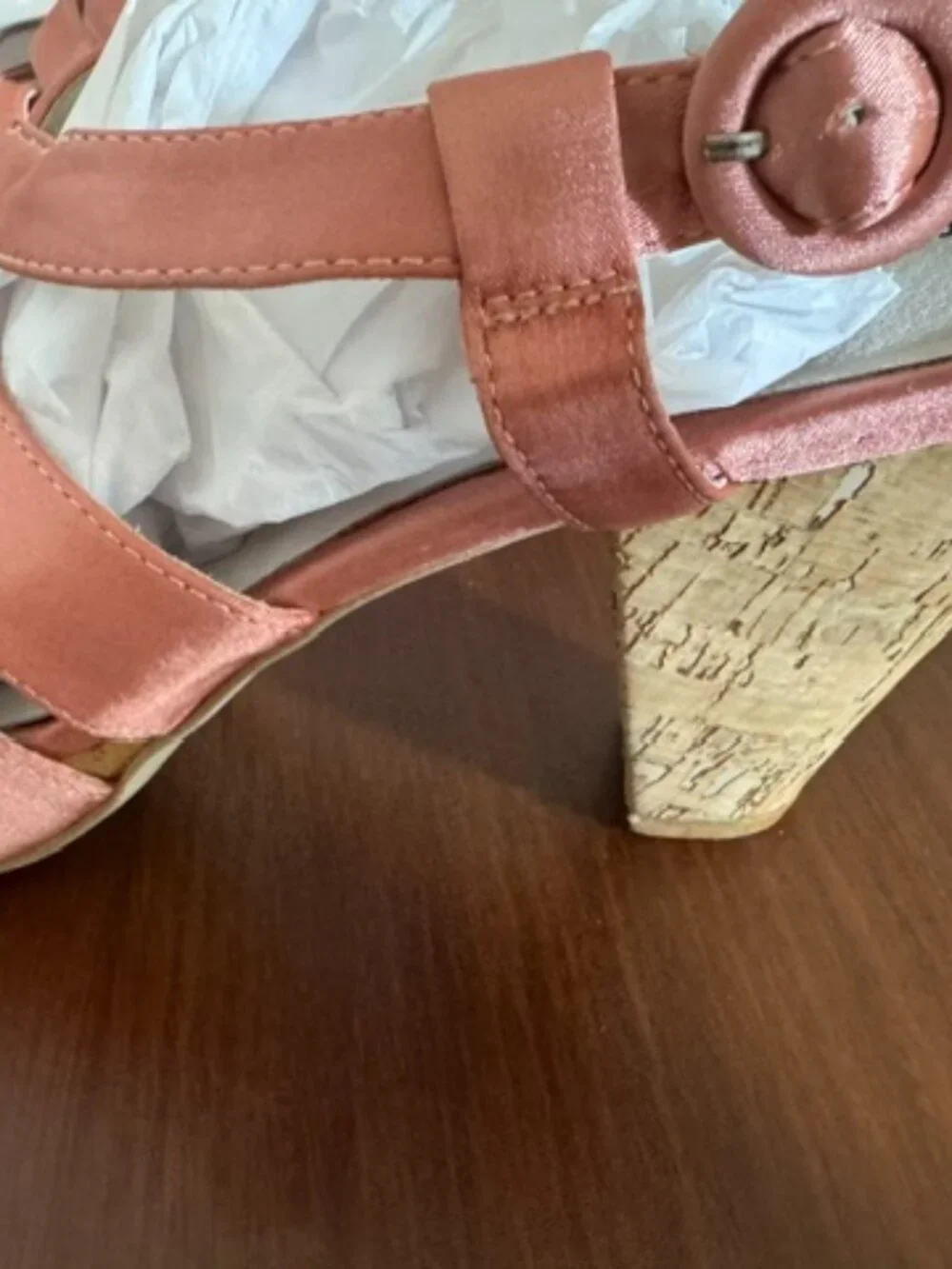 Jeffrey Campbell Pink Satin Cork Platform Sandals Ankle Strap Size 9
